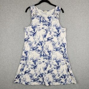 About A Girl Womens Blue White Tie Dye Lace Up Shoulder Sleeveless Dress Large